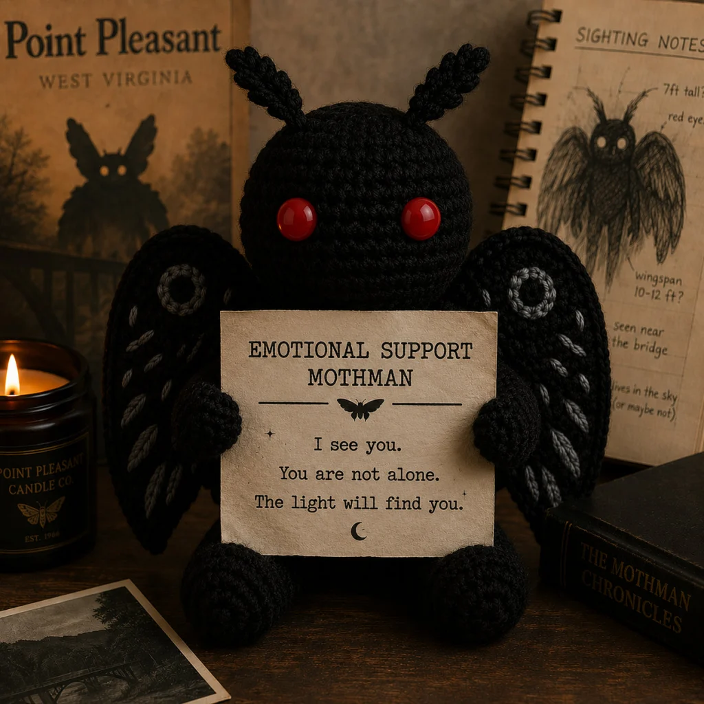 Emotional Support Mothman – Handmade Crochet Doll