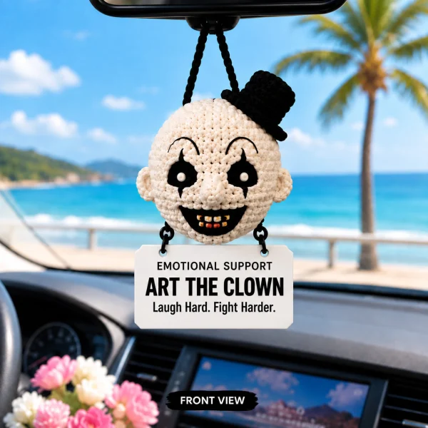 Emotional Support Art the Clown – Crochet Car Hanging 10