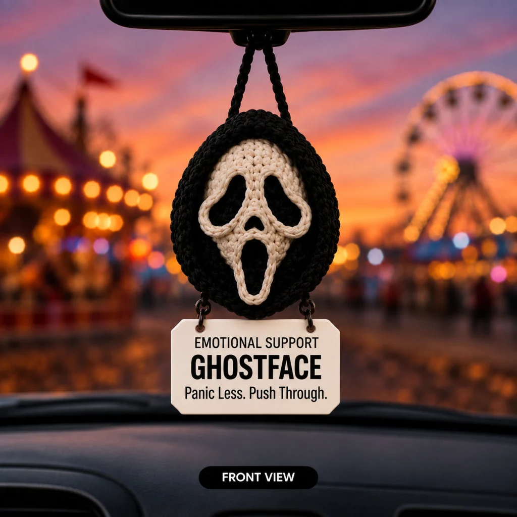 Emotional Support Ghostface – Crochet Car Hanging