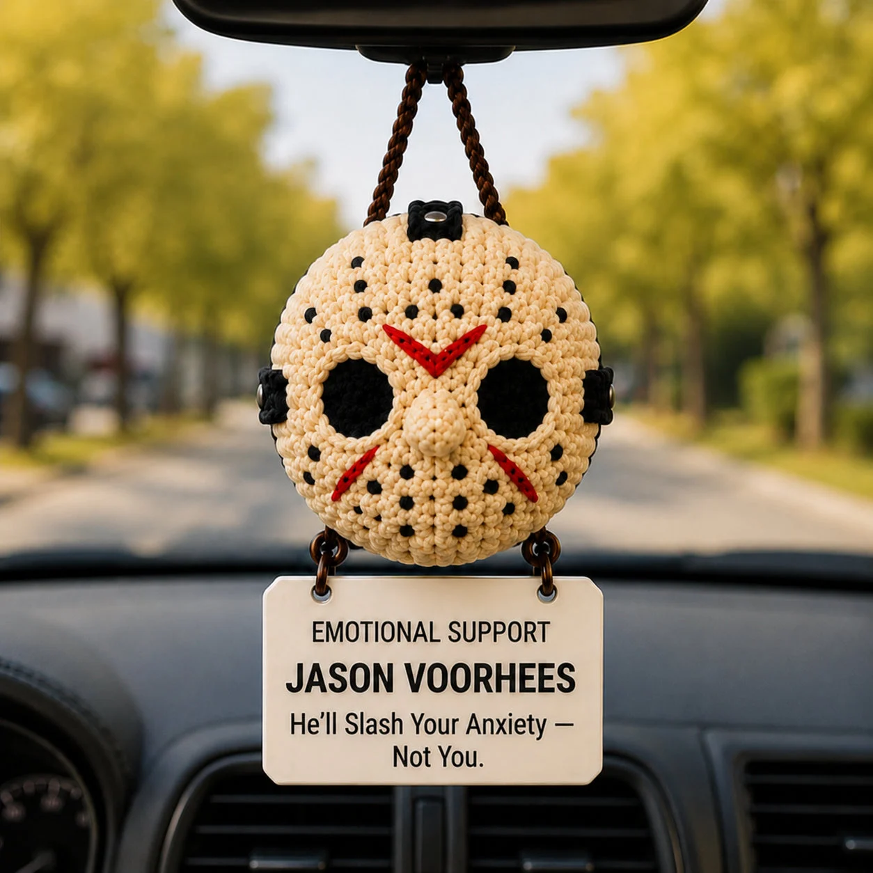 Emotional Support Jason Voorhees – Crochet Car Hanging – view 2