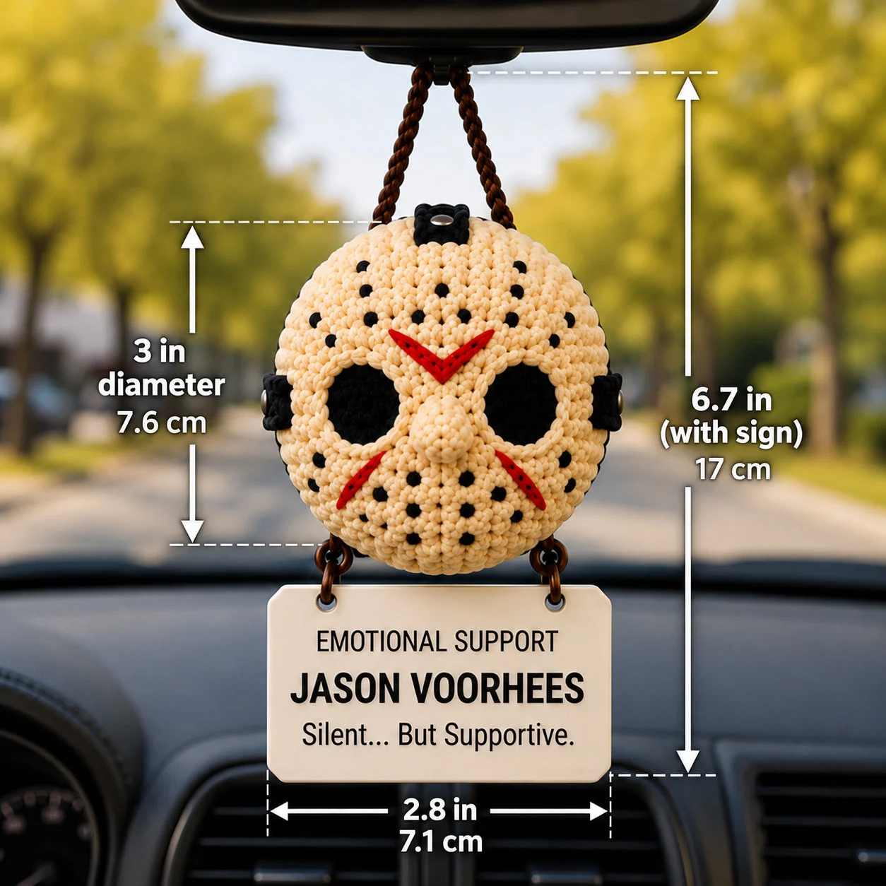 Emotional Support Jason Voorhees – Crochet Car Hanging – view 5