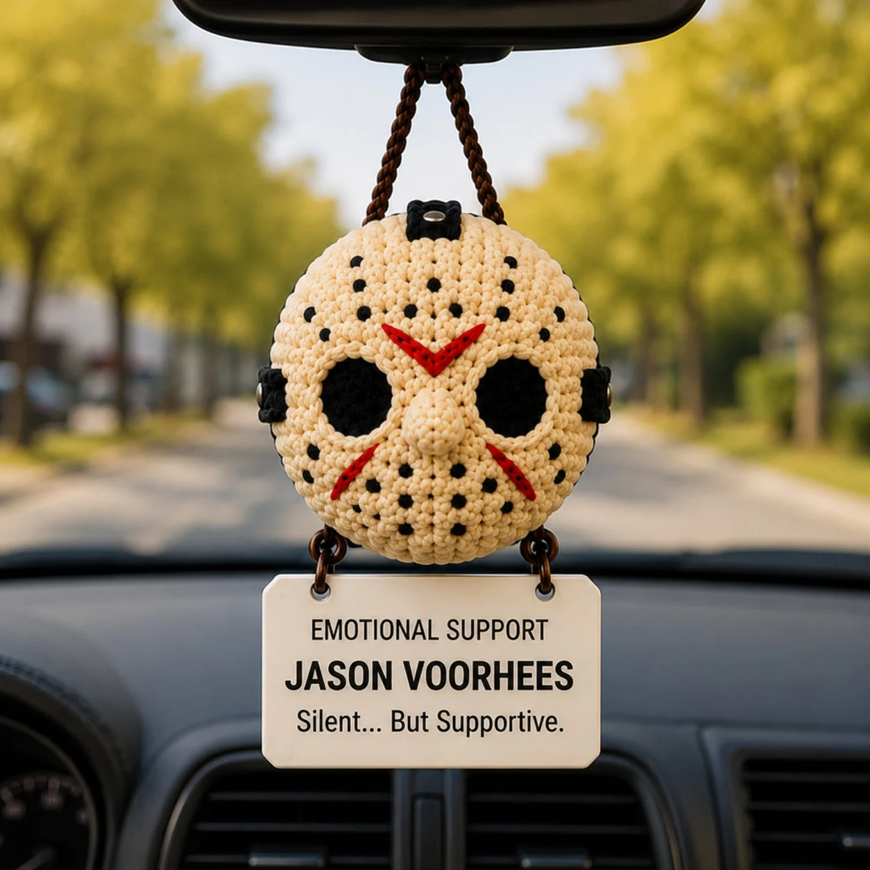 Emotional Support Jason Voorhees – Crochet Car Hanging – view 6