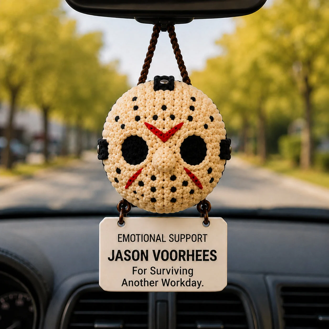 Emotional Support Jason Voorhees – Crochet Car Hanging – view 7