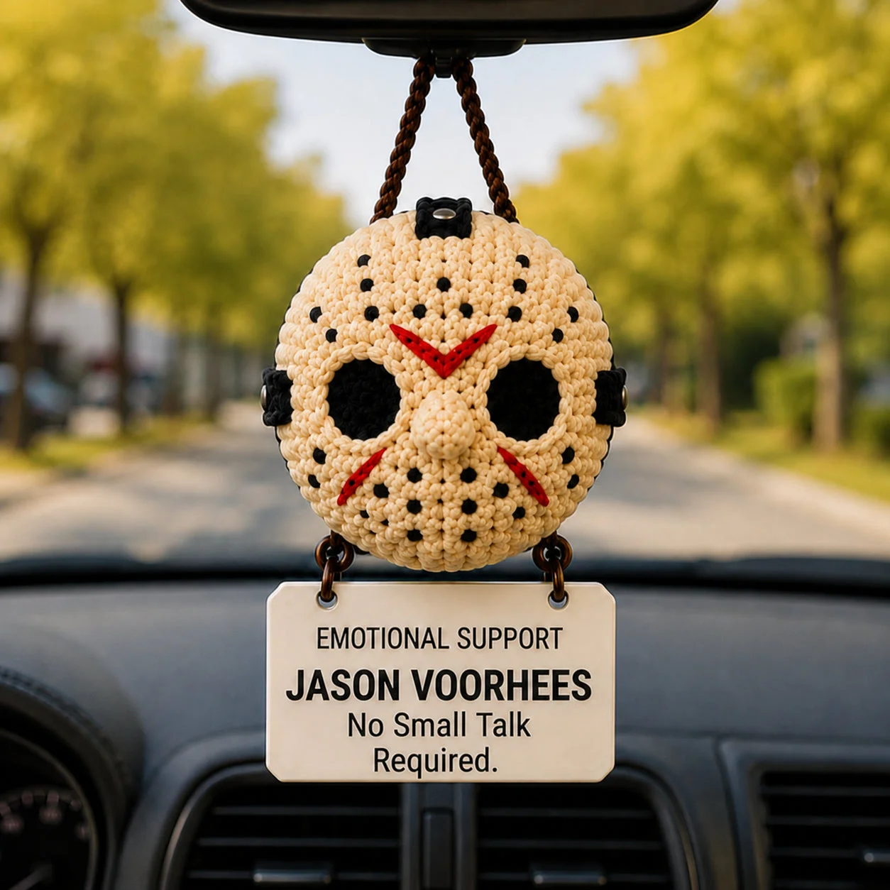 Emotional Support Jason Voorhees – Crochet Car Hanging – view 8